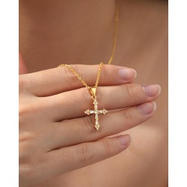 HGDEER Gold Cross Necklace for Women Girls, Christian Catholic Faith Gift