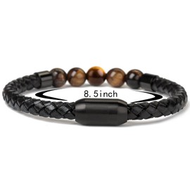 Ckysee Tiger Eye Bracelets for Men Magnetic Clasp Beaded Genuine Rope Leather Bracelet Boy's Gifts
