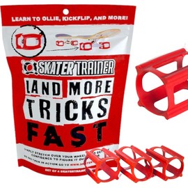 The VIRAL Skateboard Skater Trainers Get Tricks Fast - Perfect for all ages. Beginners Skateboard Accessories How to Ollie How to Kickflip and More. Trending Gifts Idea for 2024. - Color: Red - Set of 4 SkaterTrainers - Skateboarding