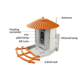 PICKUTS Smart Bird Feeder with Camera Wireless Outdoor, Solar-Powered, Infrared Light captures Movement Trajectory, Smart Bird House with Cam, 2K Live View, Ideal Present for Backyard Birder (Orange)