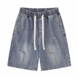 POHADON Y2K Blue Denim Shorts Summer Casual Loose Straight Leg Unisex Baggy Jeans Shorts Jorts Grunge Harajuku Streetwear (Blue,XL)