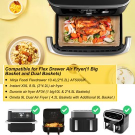 BYKITCHEN 210PCS Air Fryer Liners for Ninja AF500UK, Flex Drawer 10.4L Air Fryer Accessories, AF500UK Accessories, Large Air Fryer Liners for Megazone, Also Compatible for Duronic 10L & Instant 8.5L