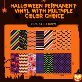 Tintnut Thanksgiving Autumn Permanent Vinyl - 12 Sheets 12"x10", Fall Pumpkin Pattern Adhesive Vinyl Sheets Compatible with Cricut or Silhouette Machine for Decor Sticker