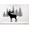 Pine Tree Branches Forest Moose Winter Deer Silhouette Wall Decal