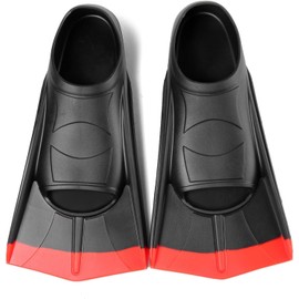 Fanwill Kids Swim Fins,Short Fins Swimming Flippers for Lap Swimming and Training for Child,Girls,Boys (Black&Red, L(US Women 7.5-9 Men 6-8))