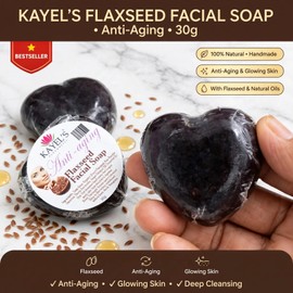 Kayel's Flaxseed Facial Soap Anti-Aging 30g Heart-Shaped Dark Bar Soap with Flaxseed & Natural Oils for Glowing Skin and Deep Cleansing.
