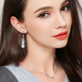 Yearace 925 Sterling Silver Cute CZ Snowman Stud Dangle Earrings Jewelry Set for Women Teens