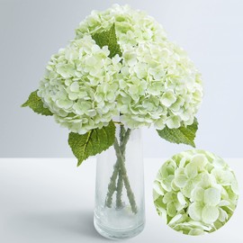 Waipfaru 21" Real Touch Hydrangea Artificial Flowers with Long Stem & Leaves, Full Latex Faux Hydrangea Flowers for Home Decor Party Floral Arrangements Wedding Bouquets Centerpieces, Green 3Pcs