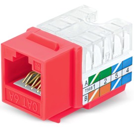 Everest Media Solutions 90° Angled CAT6A Keystone Jack in Red - Slim Profile RJ45 Ethernet Connector - Compatible with 90° Angled Speed Termination Tool - easyJACK (B094WB91H3) - 10-Pack