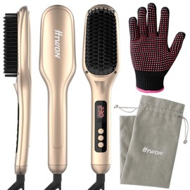 cepillo para polvo de aire caliente, cepillo para polvo alisador de pelo, alisador de pelo Htwon, cepillo para polvo de alisado iónico, peine caliente eléctrico con calentamiento rápido, antiquemaduras, bloqueo de temperatura automática para rizado, saló