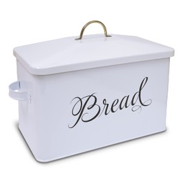 Better Kitchen Products Classic Metal Bread Box with Side Handles, Large Capacity (2 Bread Loaves), Farmhouse Bread Bin for Kitchen Countertop, Steel Bread Storage Container with Lid, White