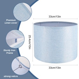 Lamp Shades Set of 2, Drum Lampshade for Table Lamps Floor Lamp, 13" Top X 13" Bottom X 10" High Blue Large Line Fabric Lamp Shades, Easy Assembly Replacement Lampshades