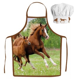 damaloo Horse Children's Apron Set - Adjustable Chef Hat and Apron for Toddlers - Children's Apron with Hat for Boys & Girls - Horse Children's Cooking Aprons, Chef Costume, Baking Apron