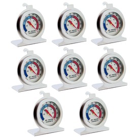 Pack of 8 Fridge Thermometer Analogue Freezer Thermometer Stainless Steel Kitchen Bathroom Accessories Thermometer for Fridges, Freezers, Cold Stores