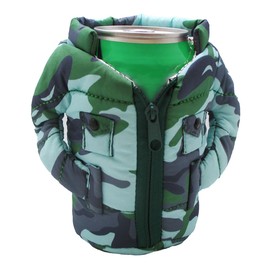 Gadgetime USA Can Cooler Vest - Insulated Beverage Cooler - Can Cover - Reusable Zip Up Can Jacket - Cute Sleeve for Canned Beverages & Beer - Funny Gift for Friends & Family - Army