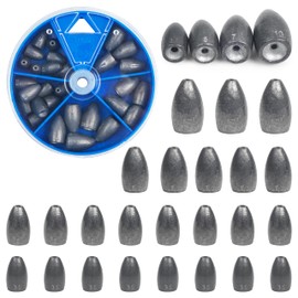Bullet Fishing Sinkers Weights Kit, 29pcs Flipping Weights Fishing Sinkers Worm Weights Slip Sliding Sinkers for Bass Fishing Texas Rigs Saltwater Freshwater Fishing Tackle