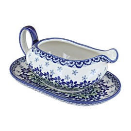 Blue Rose Polish Pottery Halsey Gravy Boat & Plate