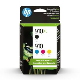 HP Cartuchos de tinta originales 910 cian, magenta, amarillo/910XL negro (paquete de 4) | Works OfficeJet 8010, 8020 Series OfficeJet Pro 8020, 8030 Series | Elegible para Instant Ink | 3JB41AN