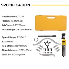 LCyindu 9.84" JAW Hydraulic Gear Puller,10 Ton Max. Capacity,Adjustable 2 or 3 Jaws Bearing Hub Separator,Vertically and Horizontally,Hydraulic Puller Separator Tool with Case for Pulling Hubs