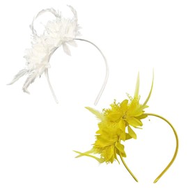 Pack of 2 Flower Headbands, Artificial Flower Feather Headbands, Retro Headbands, Bridal Headbands, Suitable for Prom, Tea Party, Wedding
