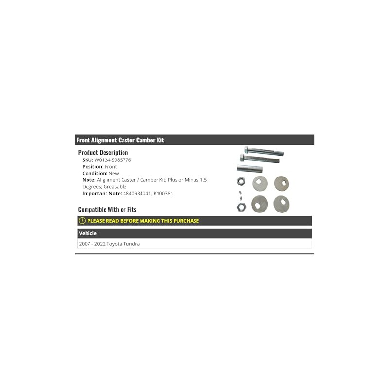 Marketplace Auto Parts Front Alignment Caster Camber Kit - Compatible