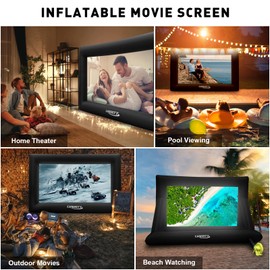 Inflatable Projector Screen, 16FT Blow Up Movie Screen Outdoor Projector, Easy Set Up One-Piece Design Front & Rear Projection with Air Blower for Outside Backyard Family Movie Night Pool Party