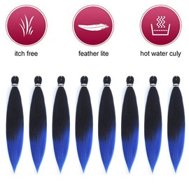 Pre Stretched Braiding Hair 22 Inch 8 Packs Professional Soft Yaki braiding Hair For Braids Hot Water Setting Synthetic Crochet Hair Extensions (1B/Blue, 22 Inch (Pack of 8))