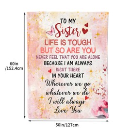 Welsky Sister Gifts, Sister Birthday Gifts Pink Blanket, Graduation Wedding Thank you Mothers Day Friendship Present for Women Friends, Inspirational Blankets and Throws