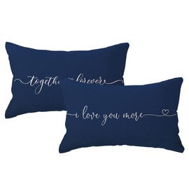 I Love You More Lumbar Throw Pillow Covers Together Forever Gift for Couples/Anniversary/Wedding/Engagement Valentine's Day Love Pillow Cases 12 x 20 Inch Set of 2 for Sofa Bed Couch(Blue)