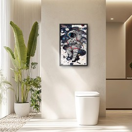 Flintis Large Pop Astronaut Framed Wall Art Space Astronaut Pictures Wall Decor Abstract Universe Canvas Painting Print Artworks Decoration for Living Room Bathroom Kids Master Bedroom 36L X 24W