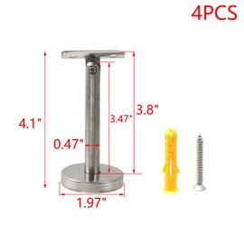 MY MIRONEY 4PCS Adjustable Handrail Brackets Stainless Steel Staircase Railing Brackets Hardware Ground-Type Upright Column Support Bracket Hand Rail Attachment, 3.8"