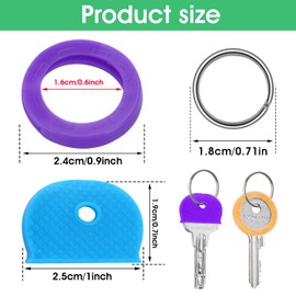 Prasacco Pack of 16 Key Caps, Colourful Key Covers, Round PVC Key Caps, Key Marking Set with 8 Iron Key Rings (Semicircular + Circular, 8 Colours)