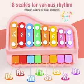 Baby Piano Xylophone Toy for Toddlers Age 1-3, 2-in-1 Montessori Musical Toy with 8 Colorful Keys Pink, Educational Gift for 1+ Year Old Girls, Safe Music Toy for Early Learning