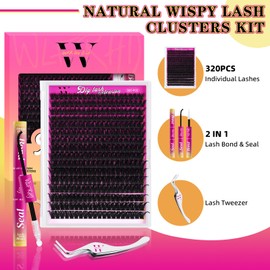 WLFRHD Eyelash Extensions, 320 Pieces, Lash Extension Set, 80D DIY Eyelash Extension Set, Single Eyelash Extensions Set with Eyelash Glue and Sealing, Eyelash Tweezers (9-16 mm)