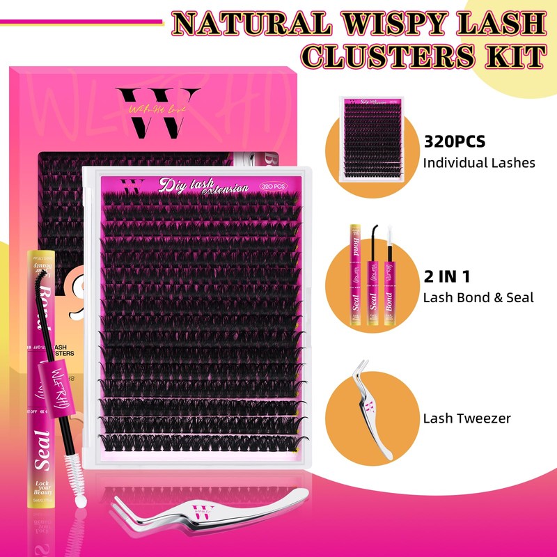 WLFRHD Eyelash Extensions, 320 Pieces, Lash Extension Set, 80D DIY