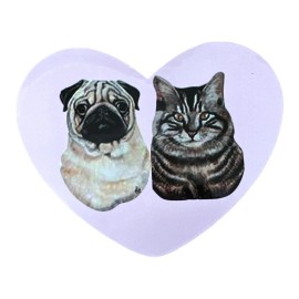 Pink Heart with a Pug and Cat Magnet (5" x 3")