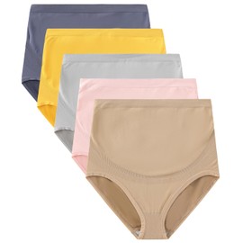 KUNINDOME Seamless Maternity Underwear over Bump, 5 Pack, Large