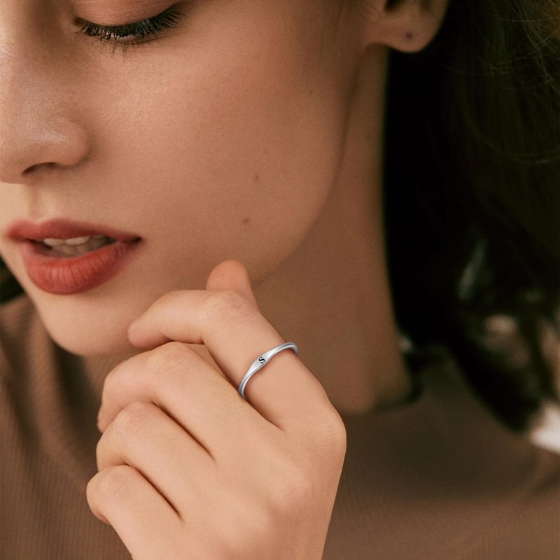 AVECON Adjustable Stacking Initial Ring for Women Thin Plain Initial