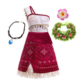 RUXINRUA Girls Costume Dress, 5-12 Years Toddler Kids Cosplay Tassel Skirt Outfits with Wreath Necklace Hairpin (8-9 years)