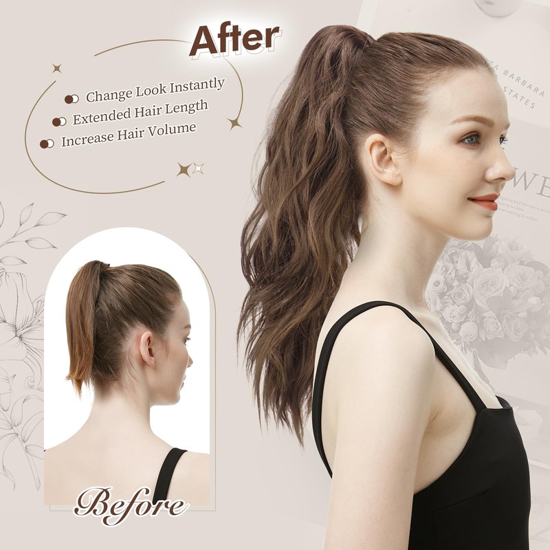 FESHFEN Wavy Ponytail Hairpiece with Clip, 50 cm Ponytail Braid