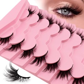 7 Pairs of Half Eyelashes, Cat Eye, 12 mm Short Cat's Eye Artificial Eyelashes, Natural Look, 1/2 Corner False Eyelashes Set, 3/4 Corner Eyelashes, Reusable, Lightweight Makeup Eyelashes (1-36)