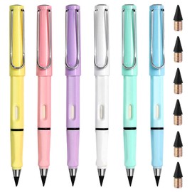 PULLUDY 6 Pcs Inkless Eternal Pencils Everlasting Infinity Gradient Color Pencil with Eraser Eternal Pencil For School Office for Writing Sketch Drawing (6 Traditional mix)