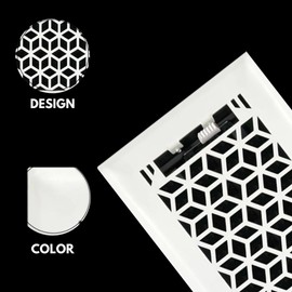 Sierra Grates 4" x 10" Vector Design Steel Floor Register in Glacier White Finish with mounting Clips- for Floor or Side Wall- Decorative Air Vent Covers- Floor Register 4” x 10”
