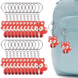 XPEX Pack of 20 Fox Keyrings, Forest Animals Keyring, Fox Pendant, Animal Key Fob The Caricature, Fox Gift Key Ring for Children Party Bag