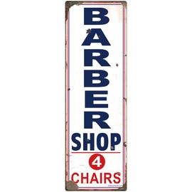 Barber Shop 4 Chairs Wall Decal Distressed 8 x 24 Vintage Style