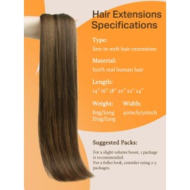 DOORES Sew in Real Hair Extensions for Women, 18 Inch 100g Balayage Light Brown to Light Chocolate Brown and Light Chestnut Brown, Sew In Bundles