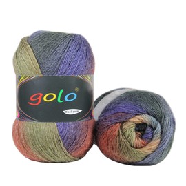 golo Wool Yarn for Knitting 550yd 0.22Ib Cachemire Multicolor Rainbow Yarn (Blue-Brown)