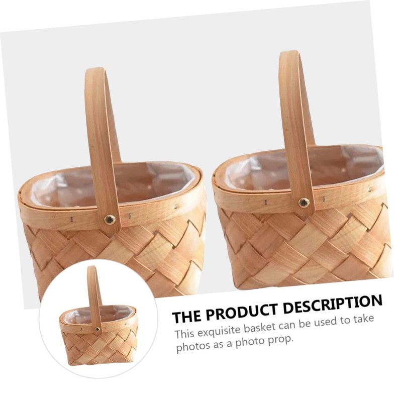 Ciieeo 1 PC Portable Handmade Bamboo Woven Flower Basket with