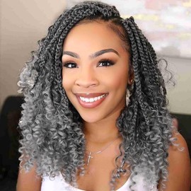 Fulcrum Goddess Box Braids Crochet Hair 14 Inch,9 Packs Boho Box Braid Crochet Hair for Women,Pre-looped Bohemian 3X Braiding Hair with Curly Ends(14Inch,Tgray#)