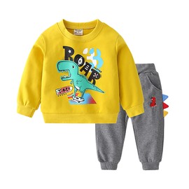 NautySaurs Kids Tracksuits for Boys Sweatshirts and Pants Set Cute Long Sleeve Tops Dinosaur Sweater and Sweatpants (Yellow, 1 Year)